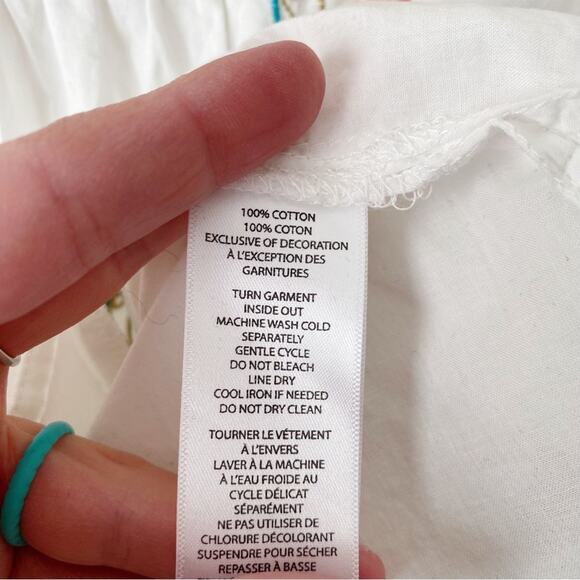 Beachlunchlounge | Boho Embroidered Floral Top Bell Sleeve White Small NWT - Picture 7 of 7